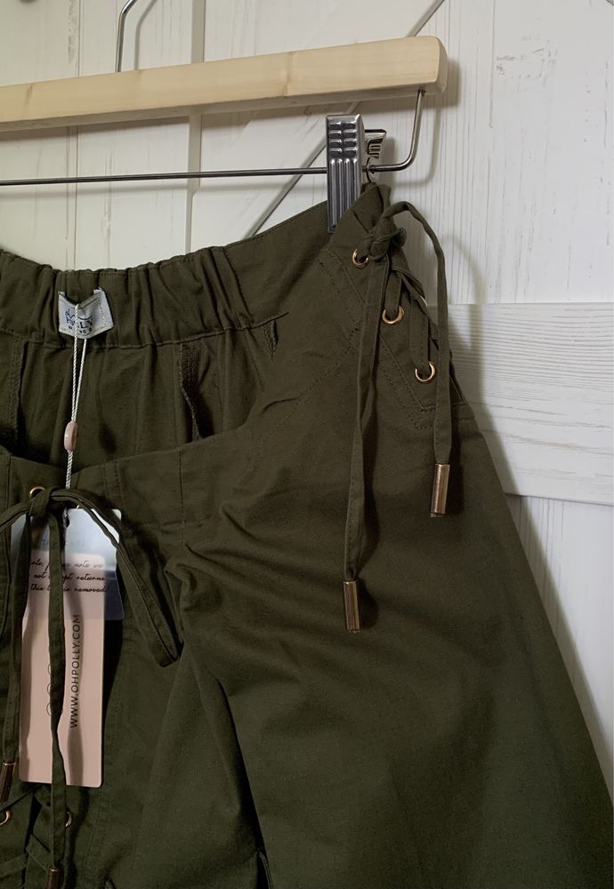 Oh Polly nowa sukienka bawełniana XS khaki mini odkrute ramiona