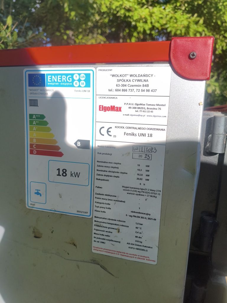 Piec węglowy Feniks UNI 18 kW – rok 2023, 5 klasa, Ecodesign