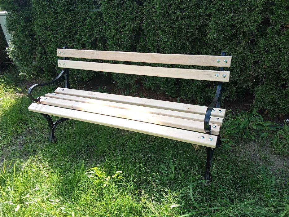 Ławka ogrodowa drewniana żeliwna mocna niemalowana