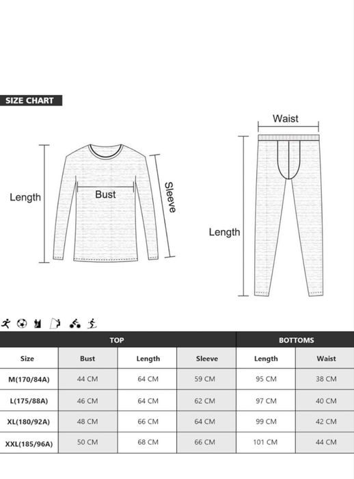 Чоловіча термобілизна з флісовою підкладкою, розмір L