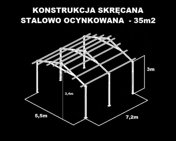 Konstrukcja OCYNKOWANA Wiata Rolna Garaż 5,5x7,2m Hala Magazyn