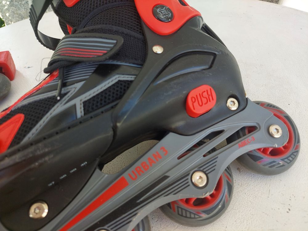Patins em linha com proteções