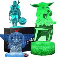 Lampka nocna LED RGB, Baby Yoda, 3 panele