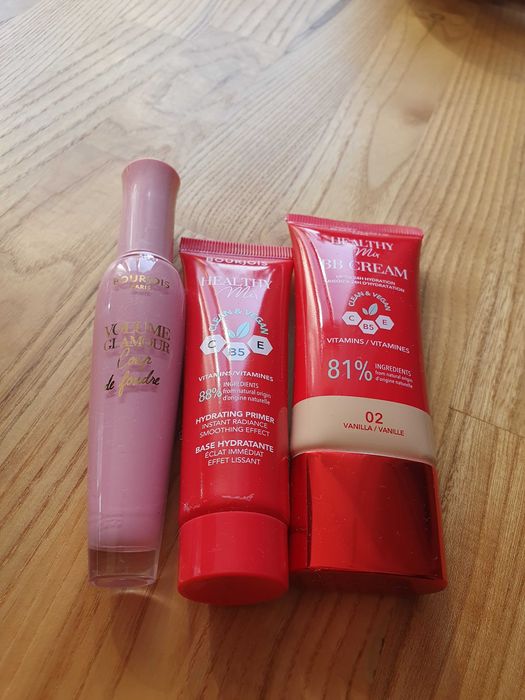 Kosmetyki BOURJOIS Healthy Mix. Baza + Krem + Tusz do rzęs. Użyte raz