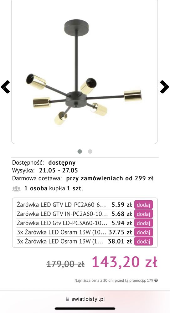 Lampa wisząca loftowa czarno-zlota 5 ramion