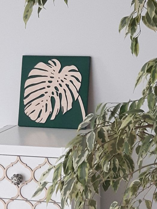 Obraz 3D MONSTERA liść 30x30cm drewno zielen