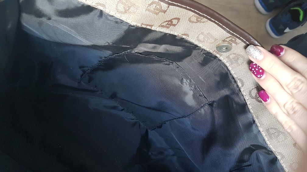 Brązowa beżowa torebka shopper