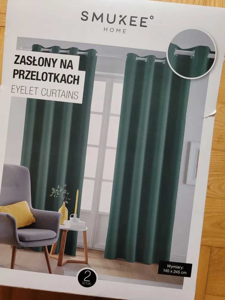 NOWE zasłony zaciemniające Smukee na przelotkach komplet 2szt. zielone