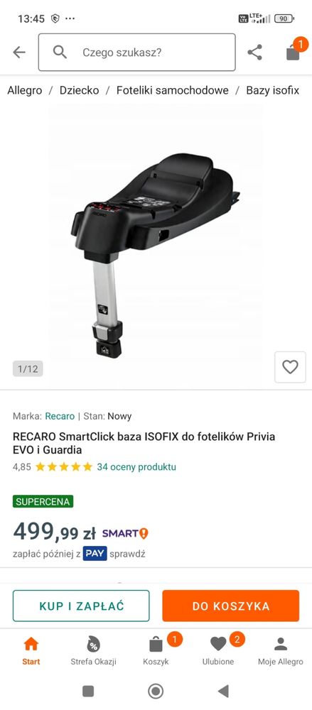 recarofix smartclick baza isofix, baza pod fotelik
