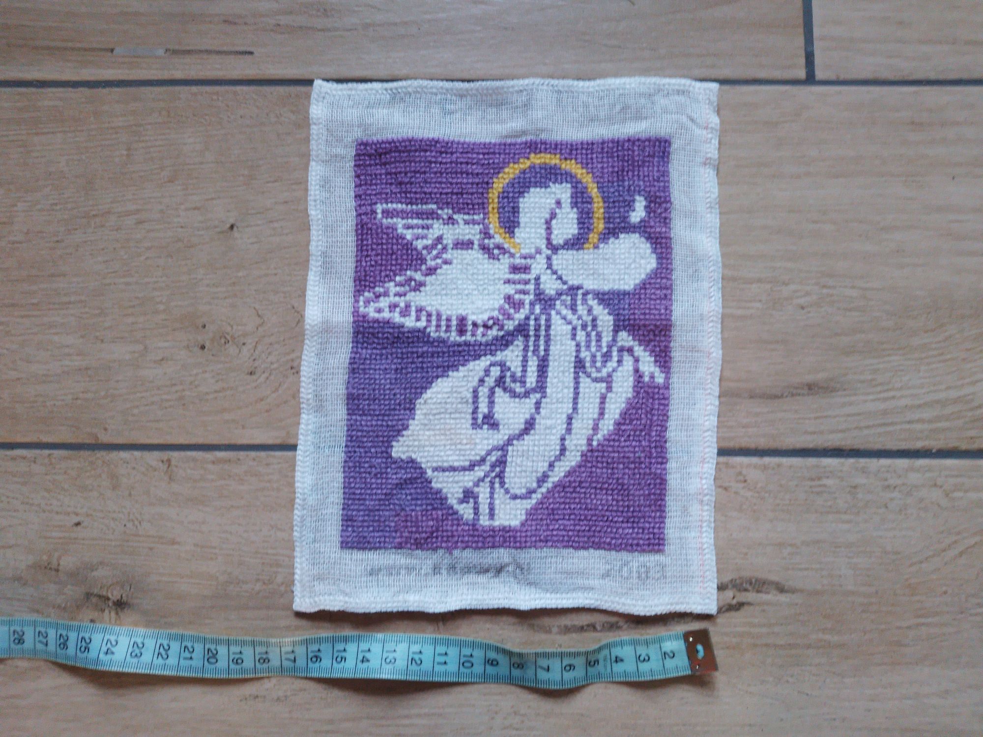 obrazek aniołek - haft krzyżykowy - handmade - 22x17 cm