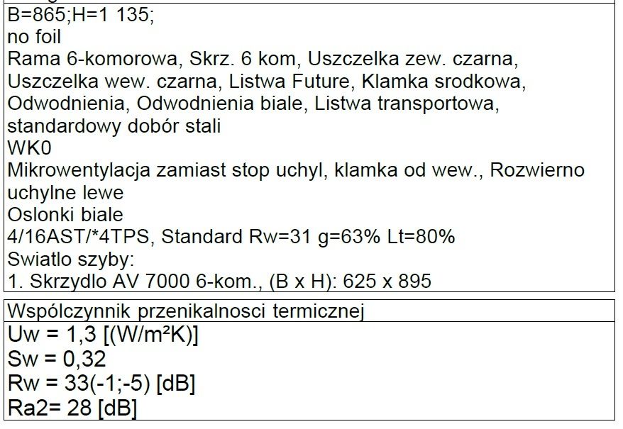 Okno PCV kol. biały wymiar szer. 865 x wys. 1135