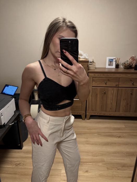 Crop top Zara jeansowy dżety szary