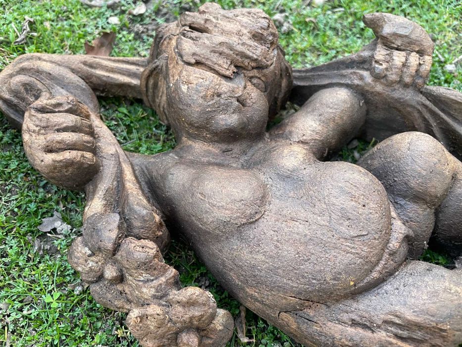 Par de Querubins, Anjos em madeira de castanho cor natural