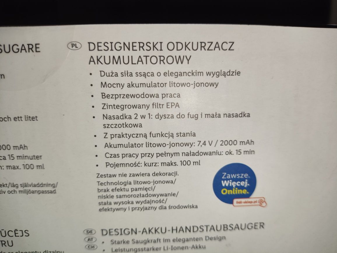 Silvercrest odkurzacz designerski aku nowy