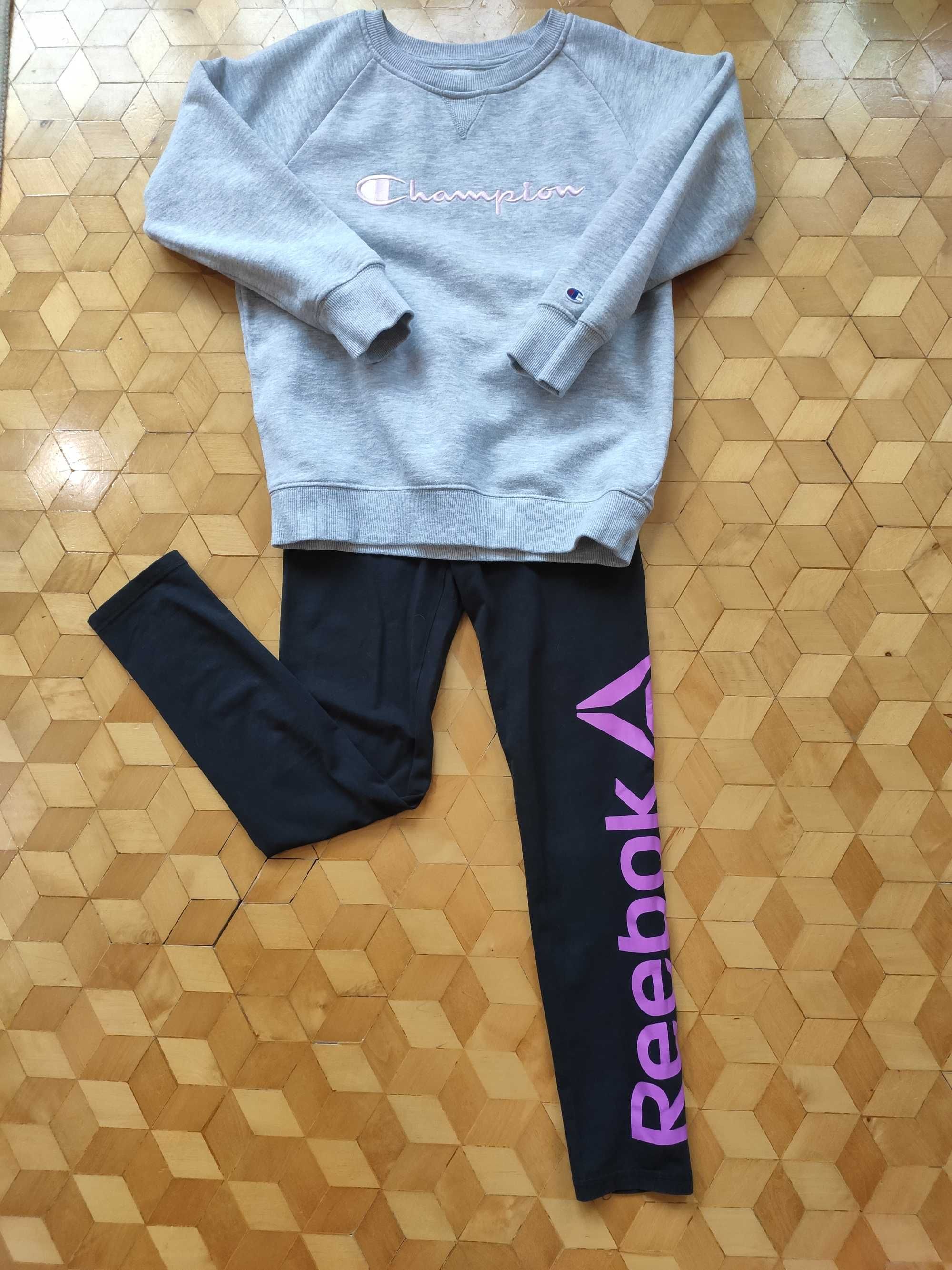 Szara bluza- bluza Champion- legginsy Reebok- zestaw