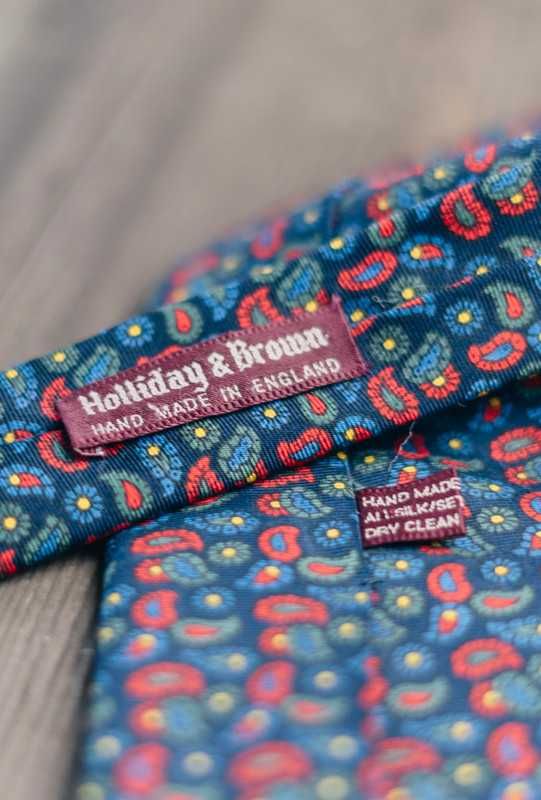 Granatowy krawat Holliday & Brown, Jedwab, Made in England, Handmade