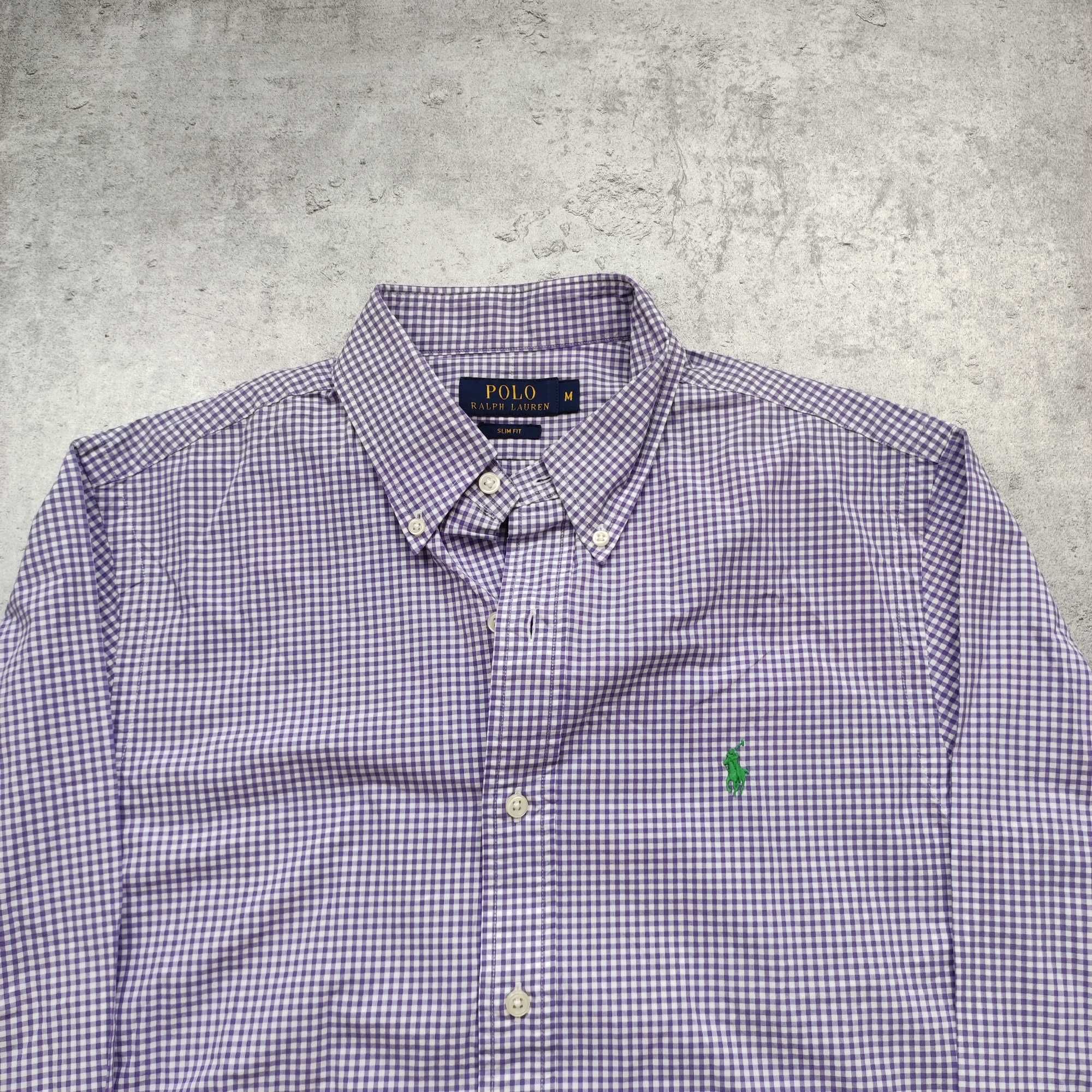 MĘSKA Elegancka PREMIUM Koszula Bawełna Krata Fiolet Polo Ralph Lauren