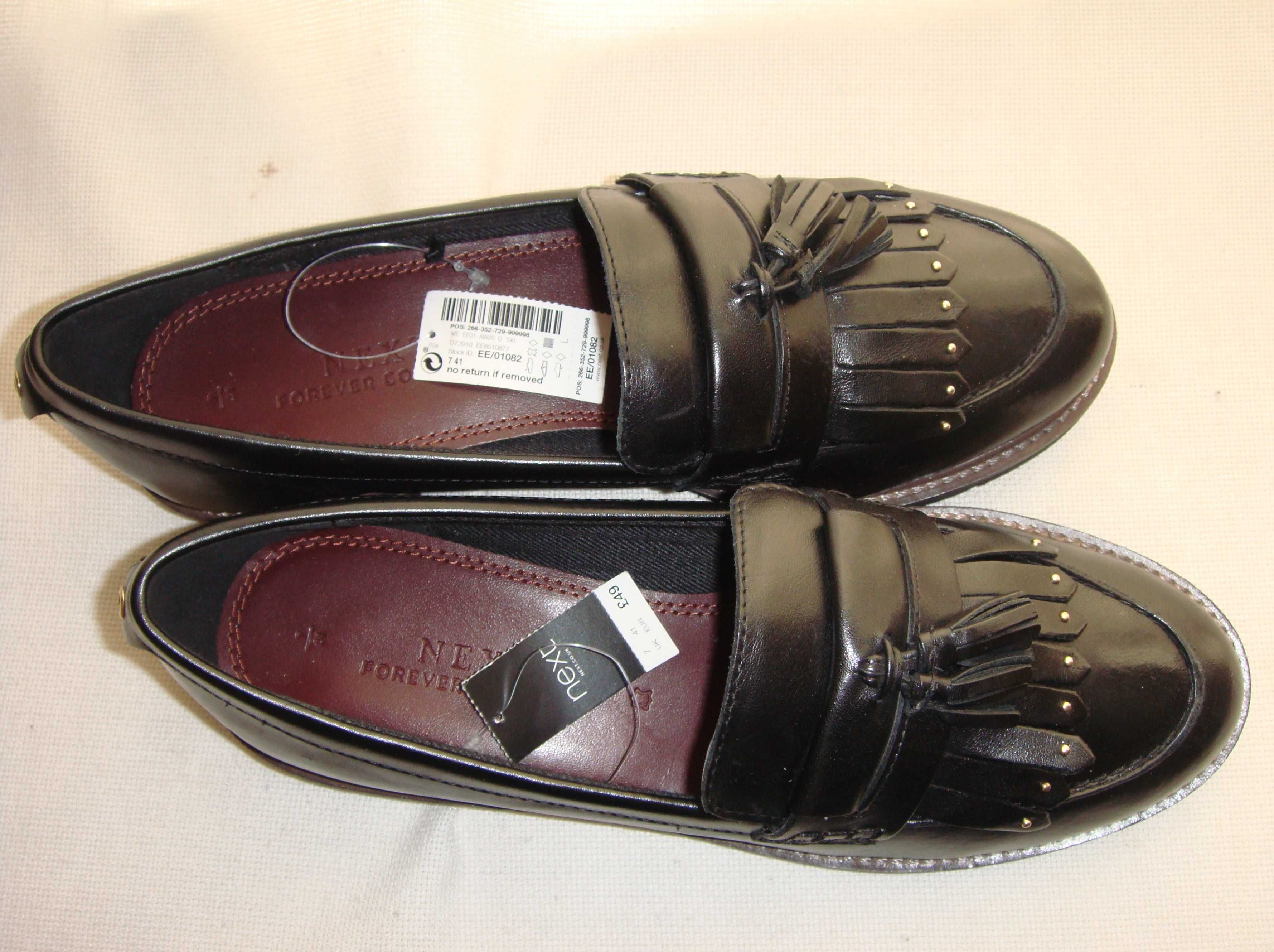 Новые женские кожаные туфли лоферы NEXT с кисточками 40-41  /  26.2см