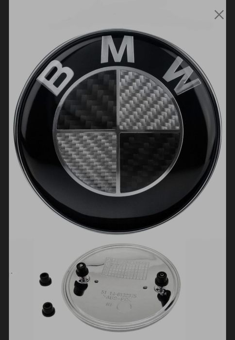 Emblemat BMW 82mm CZARNY CARBON + Tulejki BMW E60 E61 E39 E90 F10