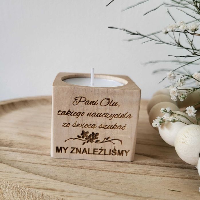 Świecznik tealight prezent Dzień Nauczyciela personalizacja dedykacja