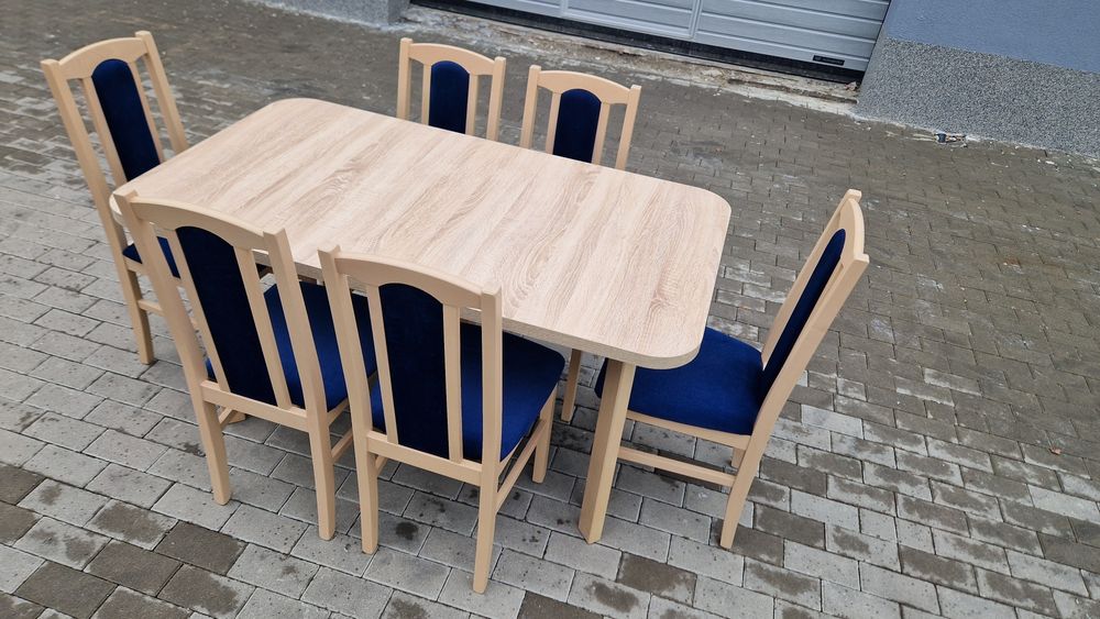 Nowe : Stół 80x140/180 + 6 krzeseł,  sonoma + granat , dostawa cała PL