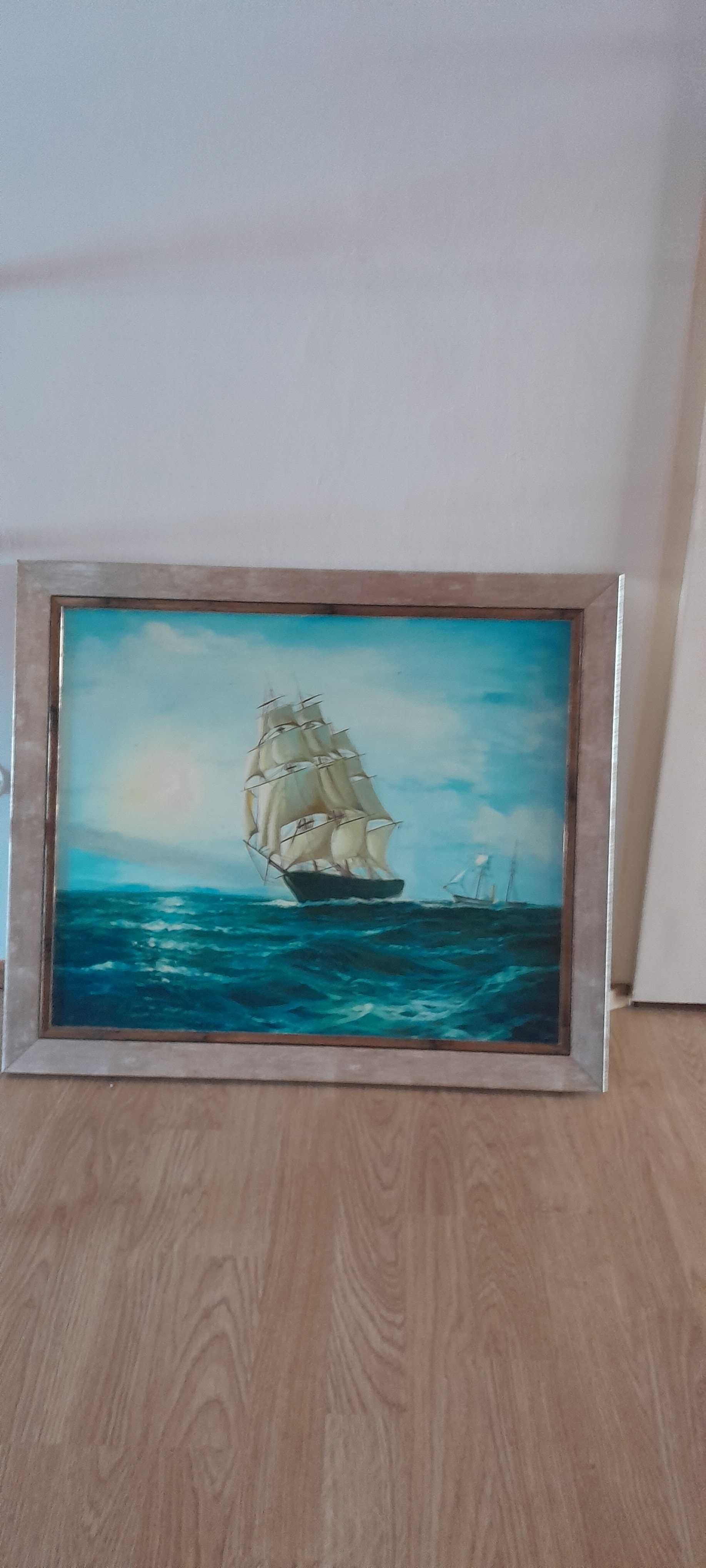 Obraz malowany statek na morzu