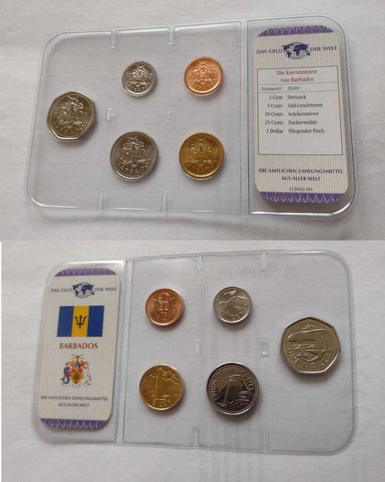 Наборы монет Уругвай Барбадос Багамы Гватемала Доминикана Коста Рика