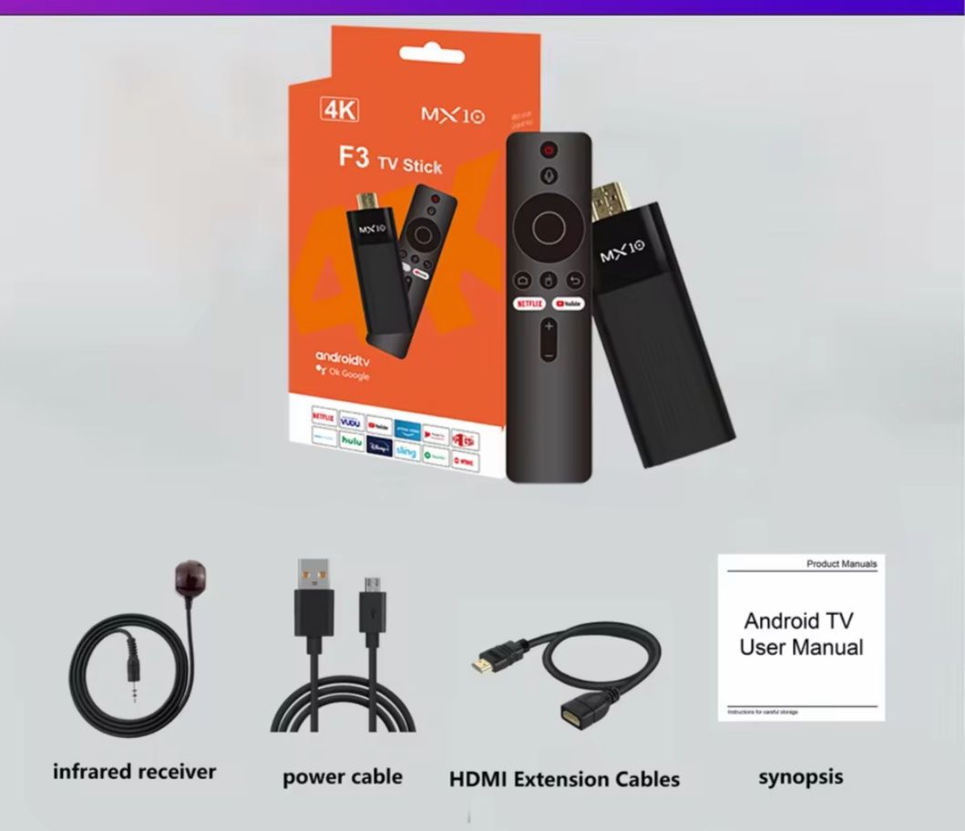 Android TV Netflix YouTube MX10 f3 HDMI stick dongle IP TV aplikacje