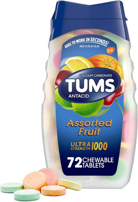 Жувальні антацидні таблетки від печії БАД TUMS Ultra Strength 72 шт