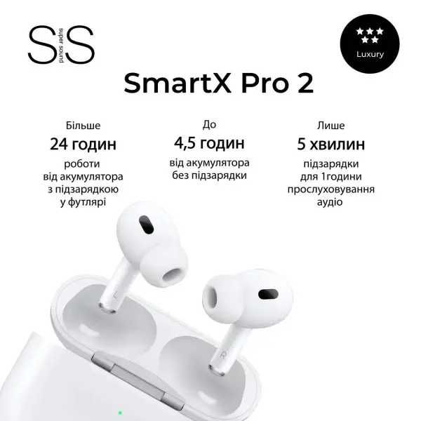 Бездротові Bluetooth-навушники SmartX Pro 2 Luxury вакуумні білі SAP2L