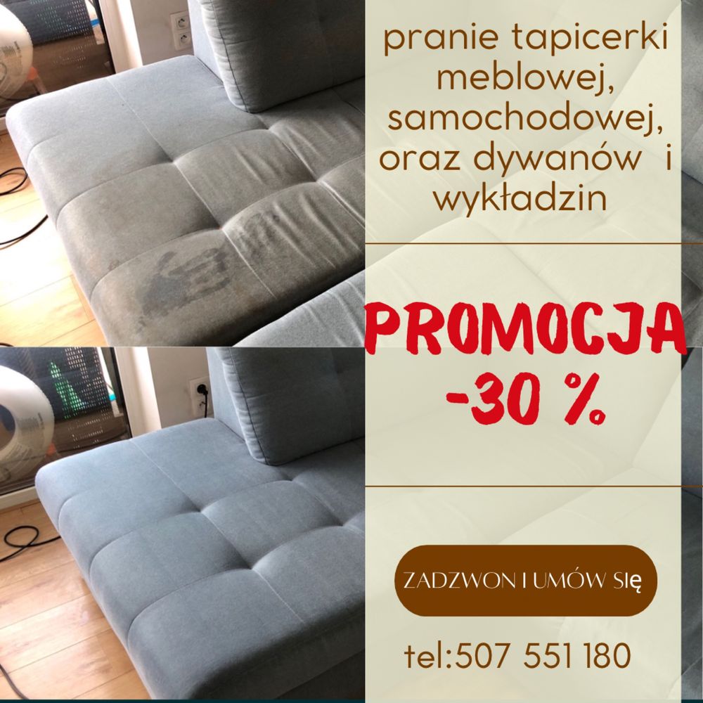 PROMOCJA! Pranie tapicerki meblowej / samochodowej /dywanów wykładzin