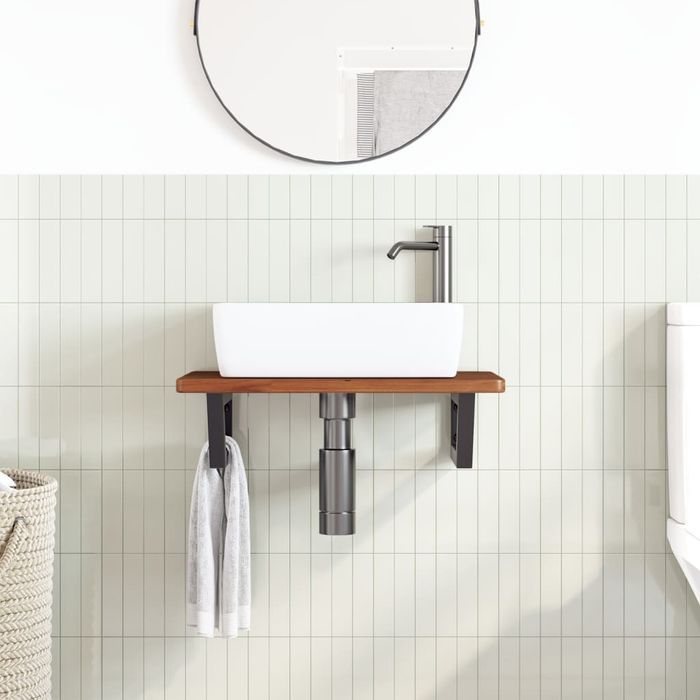 vidaXL Półka ścienna pod umywalkę, stal i lite drewno dębowe