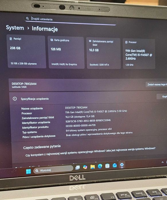 Laptop Dell Latitude 5420 i5-1145G7 / 16GB Ram/ 256GB SSD/ Win 11