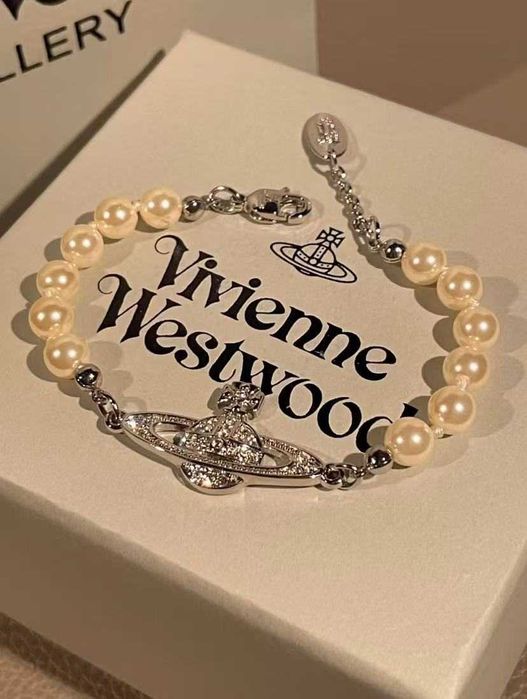 Vivienne Westwood Saturn Brass Glass Pearl Bransoletka damska srebrna