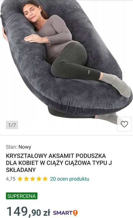 Poduszka ciążowa typu J – aksamit, jak nowa