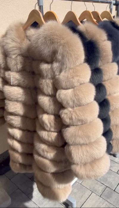 Promocja ! Kremowe / beżowe futro z naturalnego lisa premium jakość