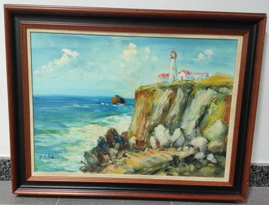 Quadro a óleo de Hilário Roberto com paisagem