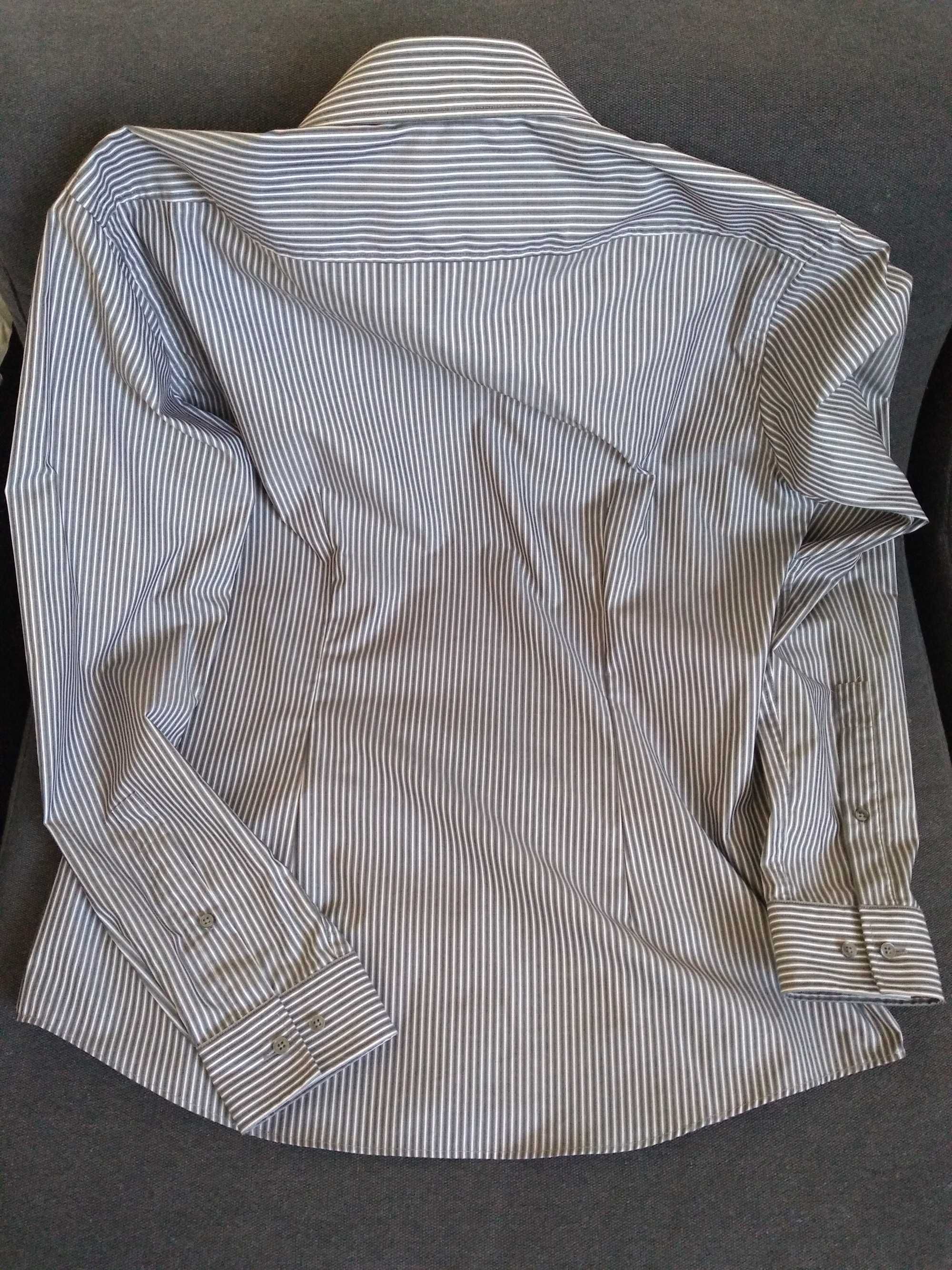 Koszula męska STRELLSON  XL-42,slim, szara w paski bawełna 100%