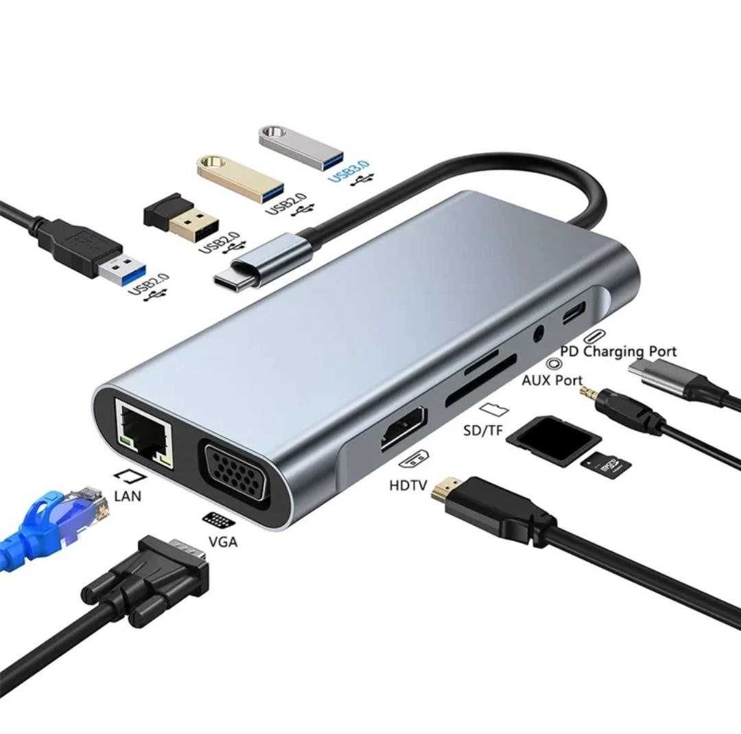 Док-станция для ноутбука 11 в 1, USB 3,0, USB 100, HDMI, VGA, PD, RJ45