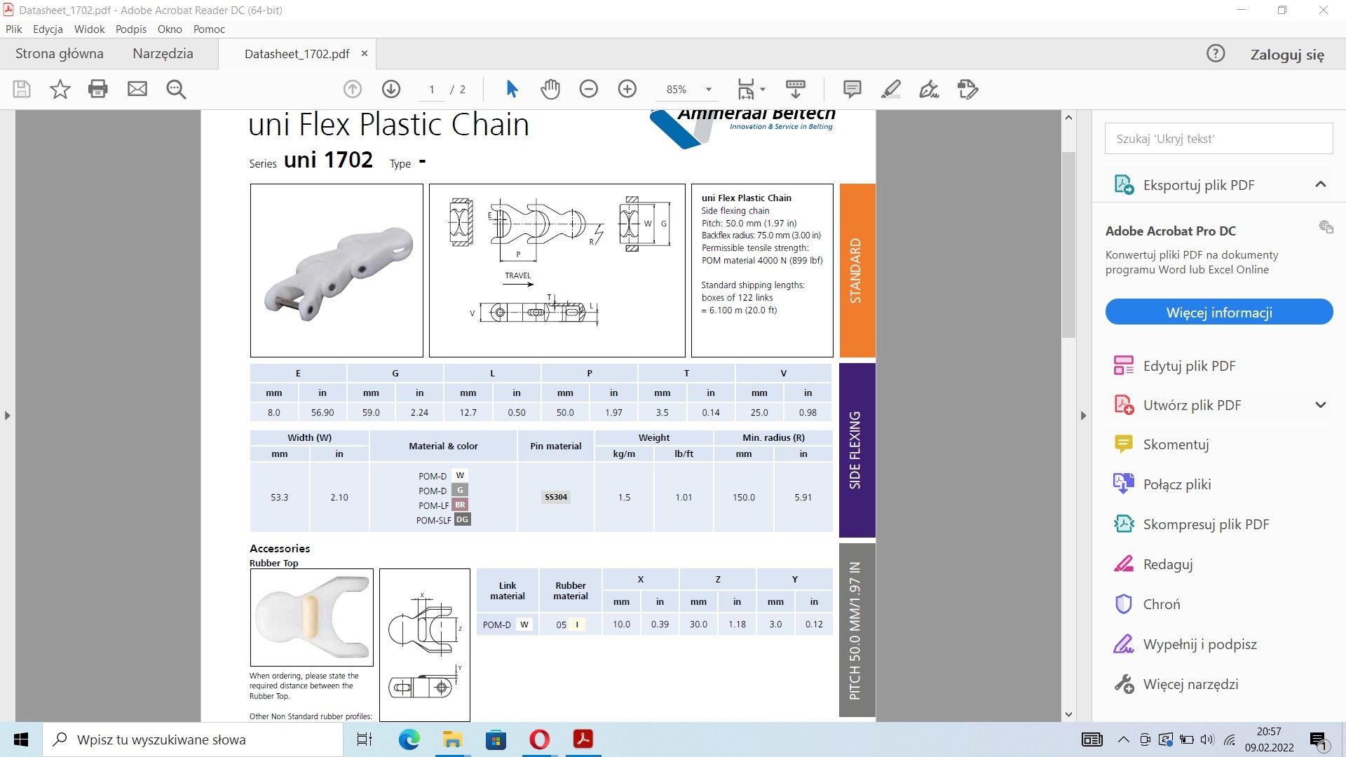 Łańcuch Uni chain unichain  taśma transportowa 31D 1702 W nowy