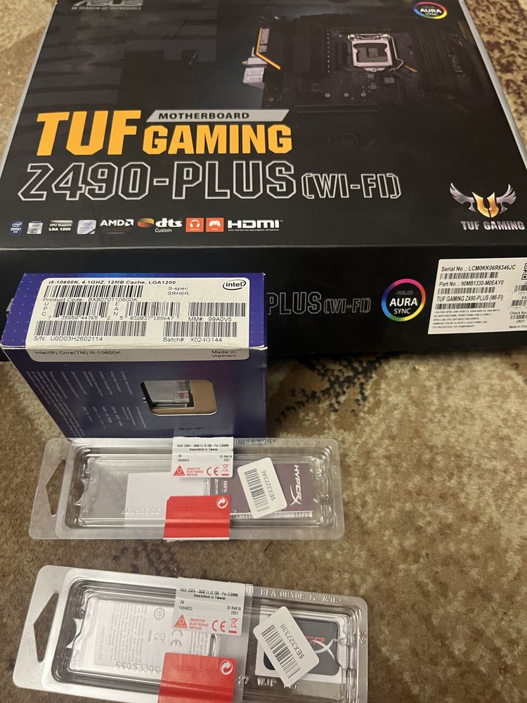 Комплект Z490 tuf garming Wi-Fi + i5-10600K+32gd ddr4