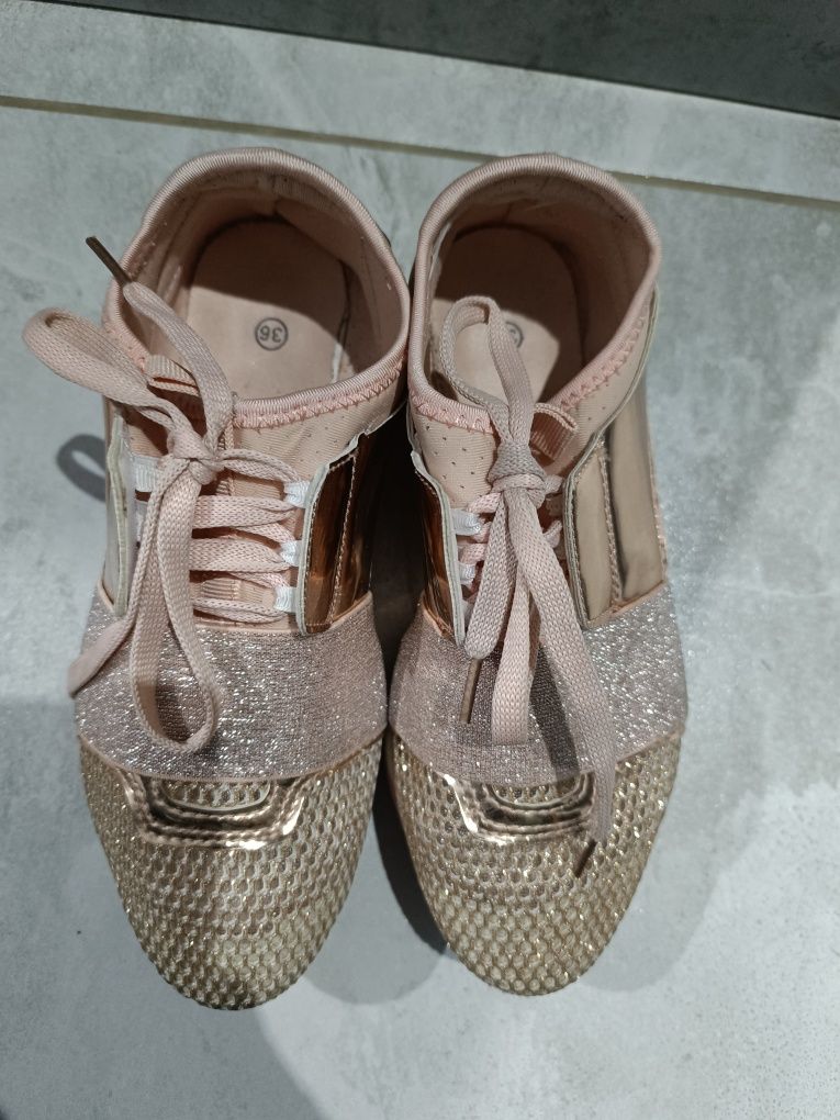 Buty snakersy błyszczące damskie złote r36 Fancy Shoes