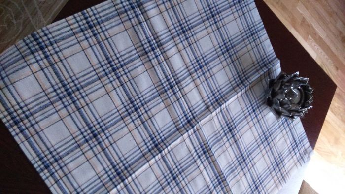 Beżowa- niebieska krata serweta 65x65 bieżnik -2szt