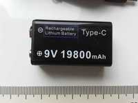 Akumulator 6F22, 9V z ładowaniem USB-C, LED, Li-ion, 198mAh 1980mah 19