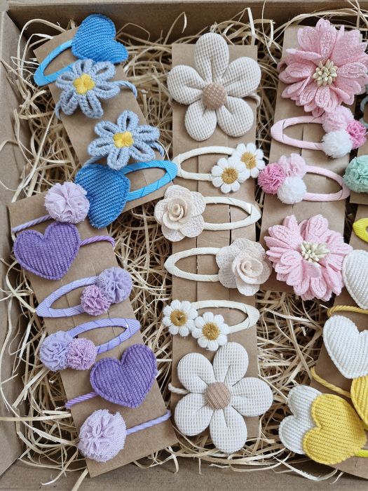 Kolorowe ozdoby do włosów spinki gumki pastelowe dla dziewczynki