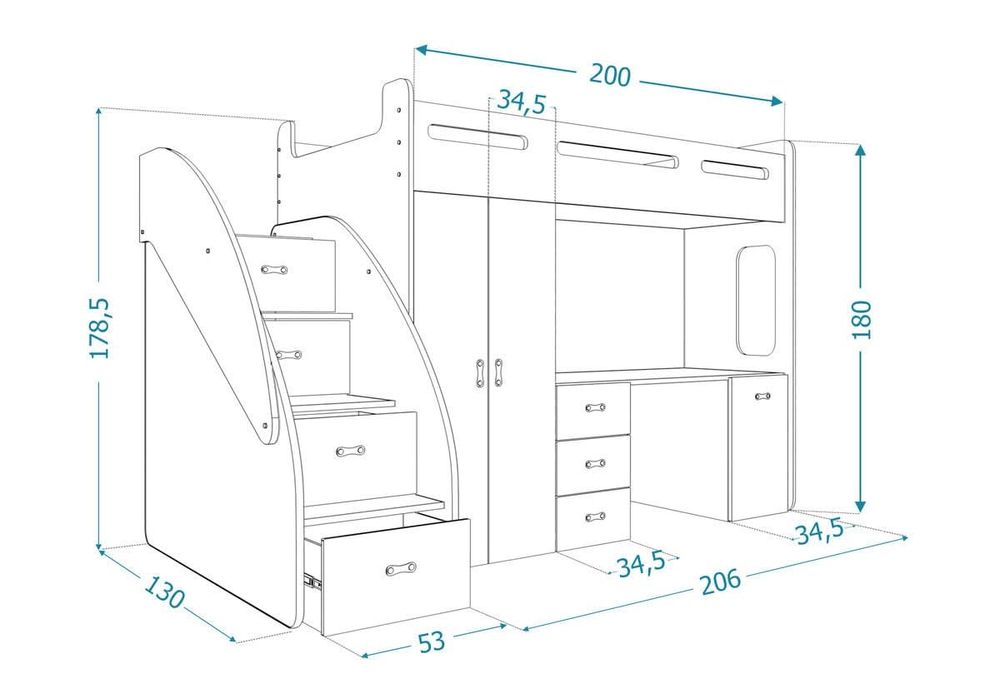 Łóżko z biurkiem i szafą