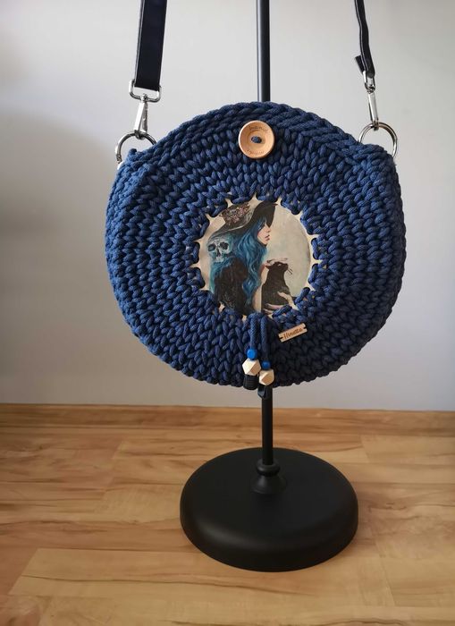 Torebka gotycka sznurkowa + obraz 40x50 - czarownica z kotem