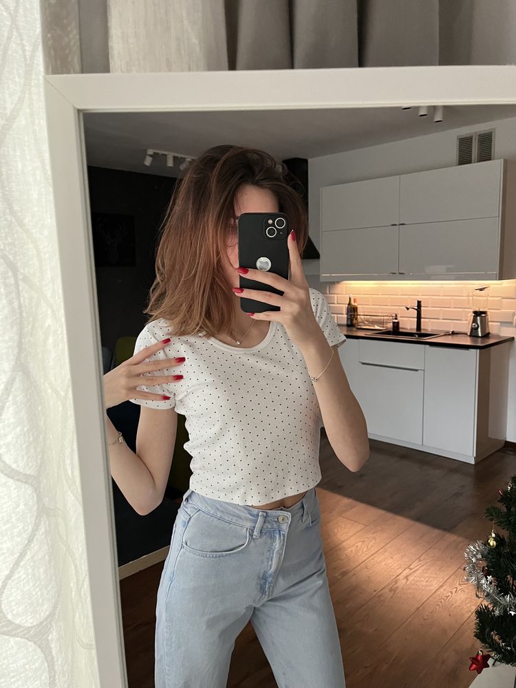 Crop top Tally weijl biały krótka koszulka w kropki letnia L