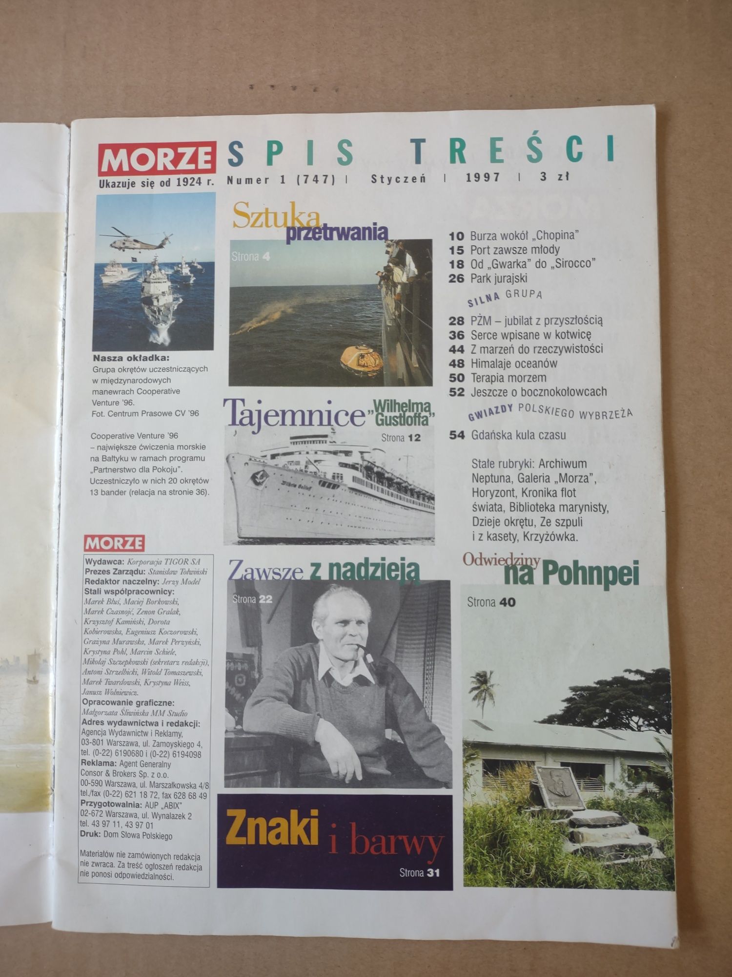 Czasopismo Morze Rok 1996/1997 Nr 1,2 Styczeń, Październik