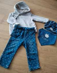 Bluza + jeansy topomini 74 czapka+ hustka